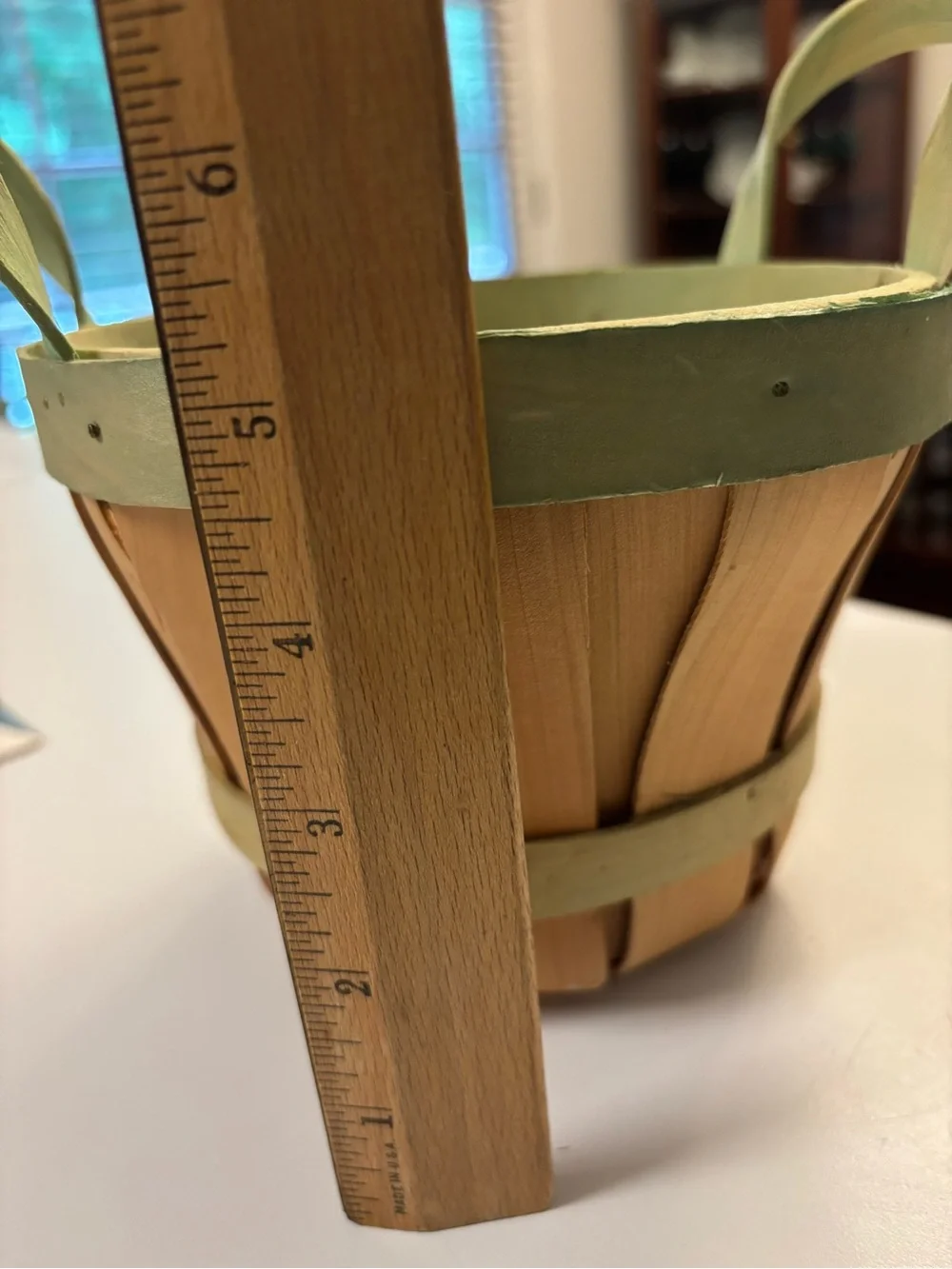 Celebrate It Wood Bushel Basket with Green Trim and Handles 5”